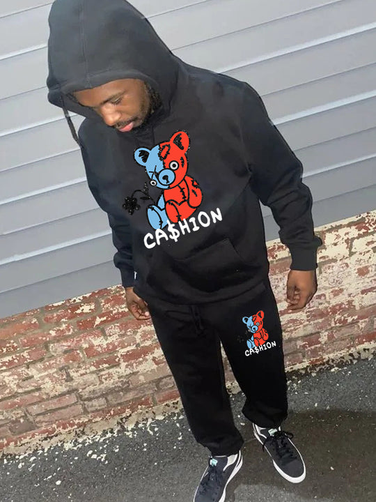 Damen Hoodie und Jogginghose Set mit kreativem Bärenmotiv Fudus