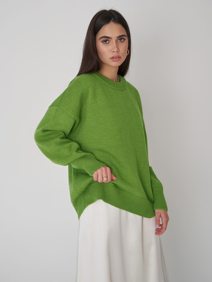 Damen Grobstrickpullover mit weitem Schnitt und lässigem V-Ausschnitt Fudus