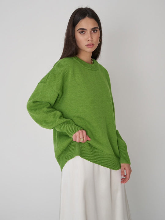 Damen Grobstrickpullover mit weitem Schnitt und lässigem V-Ausschnitt Fudus