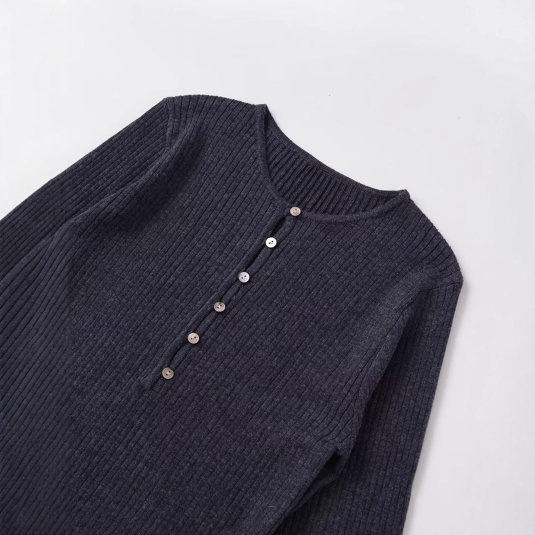 Damen langärmliges Oberteil mit stilvollem Knopfdetail Fudus