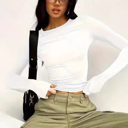 Damen Langarm-Top mit elegantem Schnitt und angeschnittenen Ärmeln Fudus