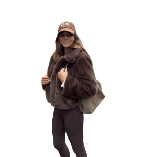 Damen Kurze Kunstfelljacke mit elegantem Kragen und zusätzlichem Komfort Fudus