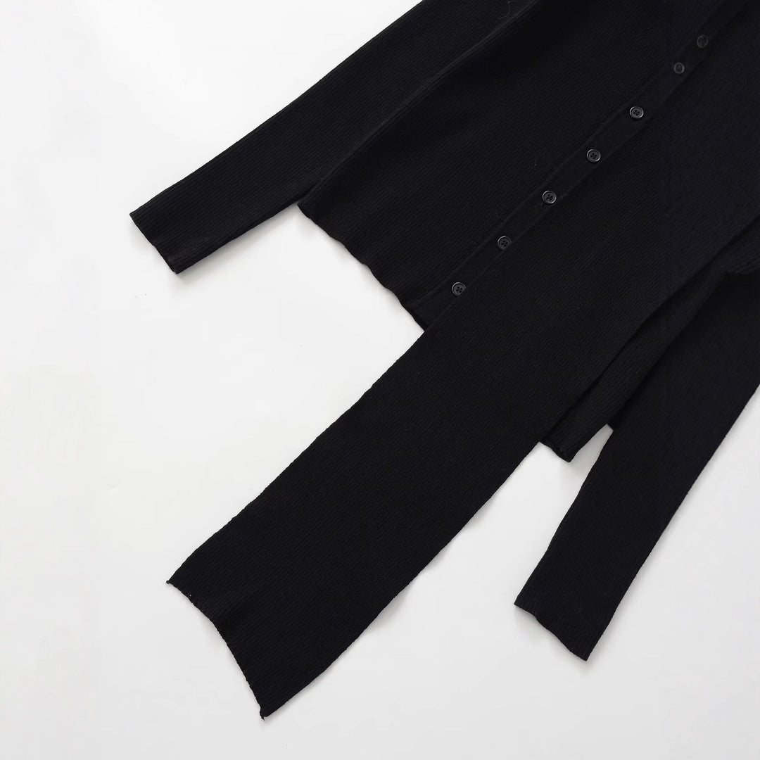 Damen Langarmshirt mit modischem Schalkragen und dekorativen Knopfdetails Fudus