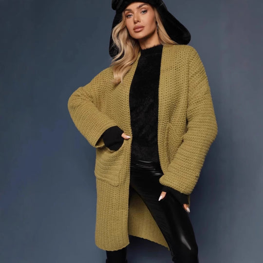 Damen Grobstrickjacke mit lässigem Schnitt und praktischen Taschen Fudus