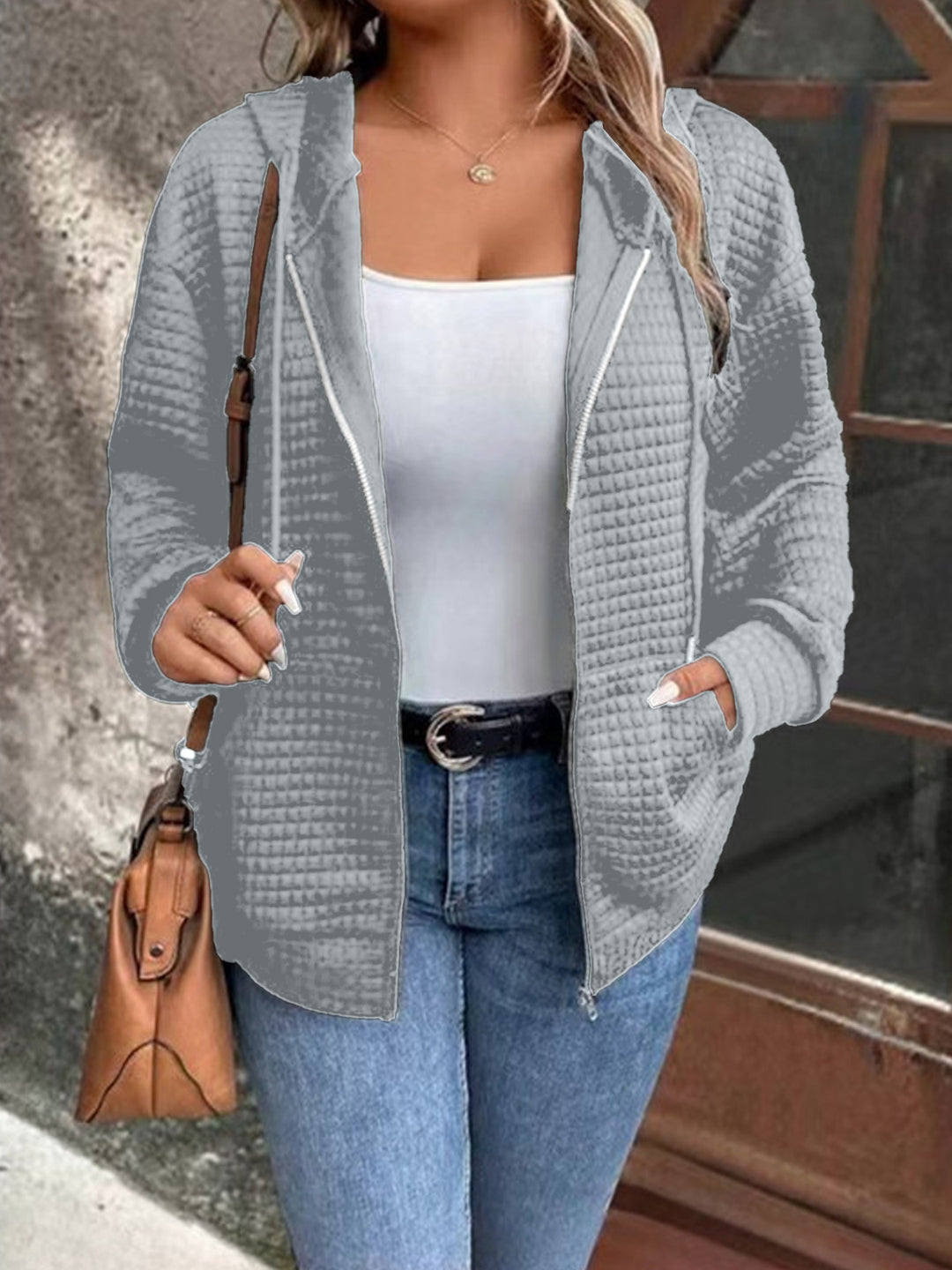 Damen kuschelige Sweatjacke mit Struktur Fudus