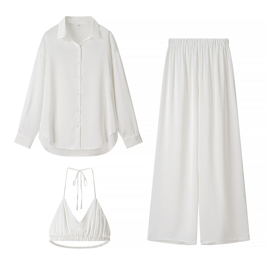 Damen glamouröses 3-teiliges Set mit Shorts, Bluse und Top Fudus