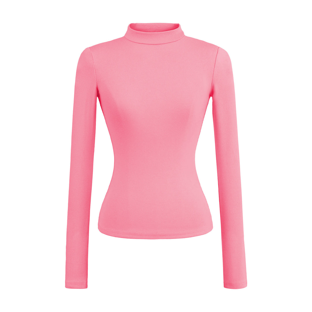Damen langärmliges Rippoberteil mit hohem Kragen Fudus