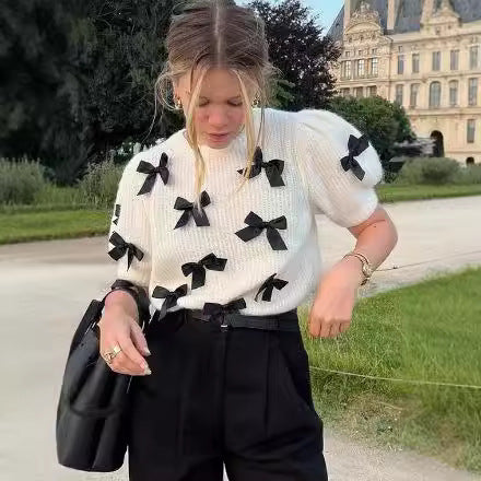 Damen Kurzes Strickoberteil mit Rüschendetails und Schleifen Fudus