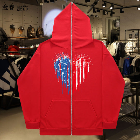 Damen Kapuzenjacke mit einzigartigem Herzmotiv und Reißverschluss Fudus