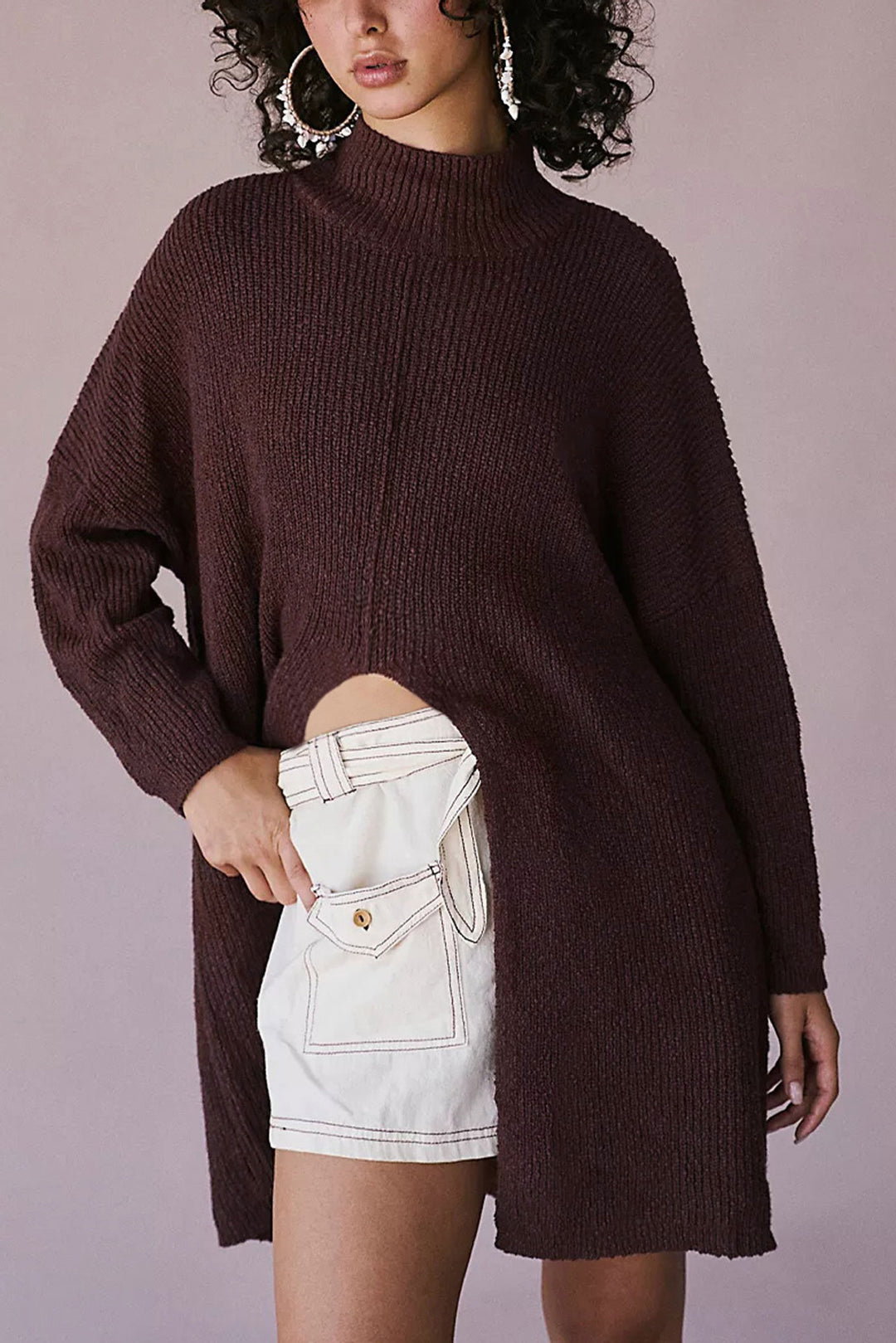 Damen Grobstrickpullover mit seitlichem Schlitz Fudus