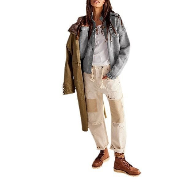 Damen lässige Strickjacke mit besonderen Knopfdetails Fudus