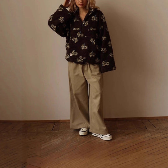 Damen kuschelige Oversized-Pullover mit floralem 3D-Design Fudus