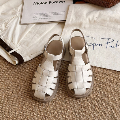 Sandalen Damen Leder Geflochten Slingback Komfort