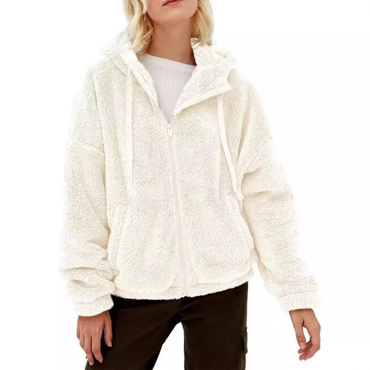 Damen Kuscheljacke mit Kapuze und seitlichen Taschen Fudus