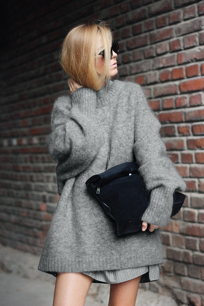 Damen Oversized Strickpullover mit hohem Kragen und extrem weichem Material Fudus