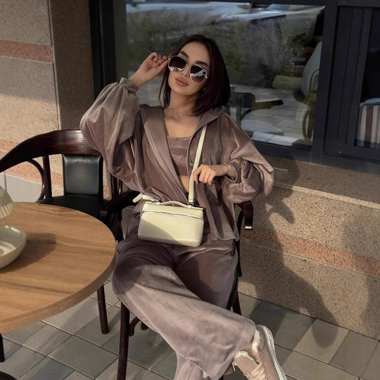 Damen kuscheliges Velours-Loungewear-Set Fudus