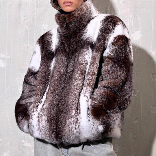Damen Kunstfelljacke mit raffinierter Fellstruktur und hohem Kragen Fudus