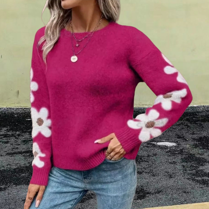 Damen kuscheliger Pullover mit floralen Applikationen Fudus