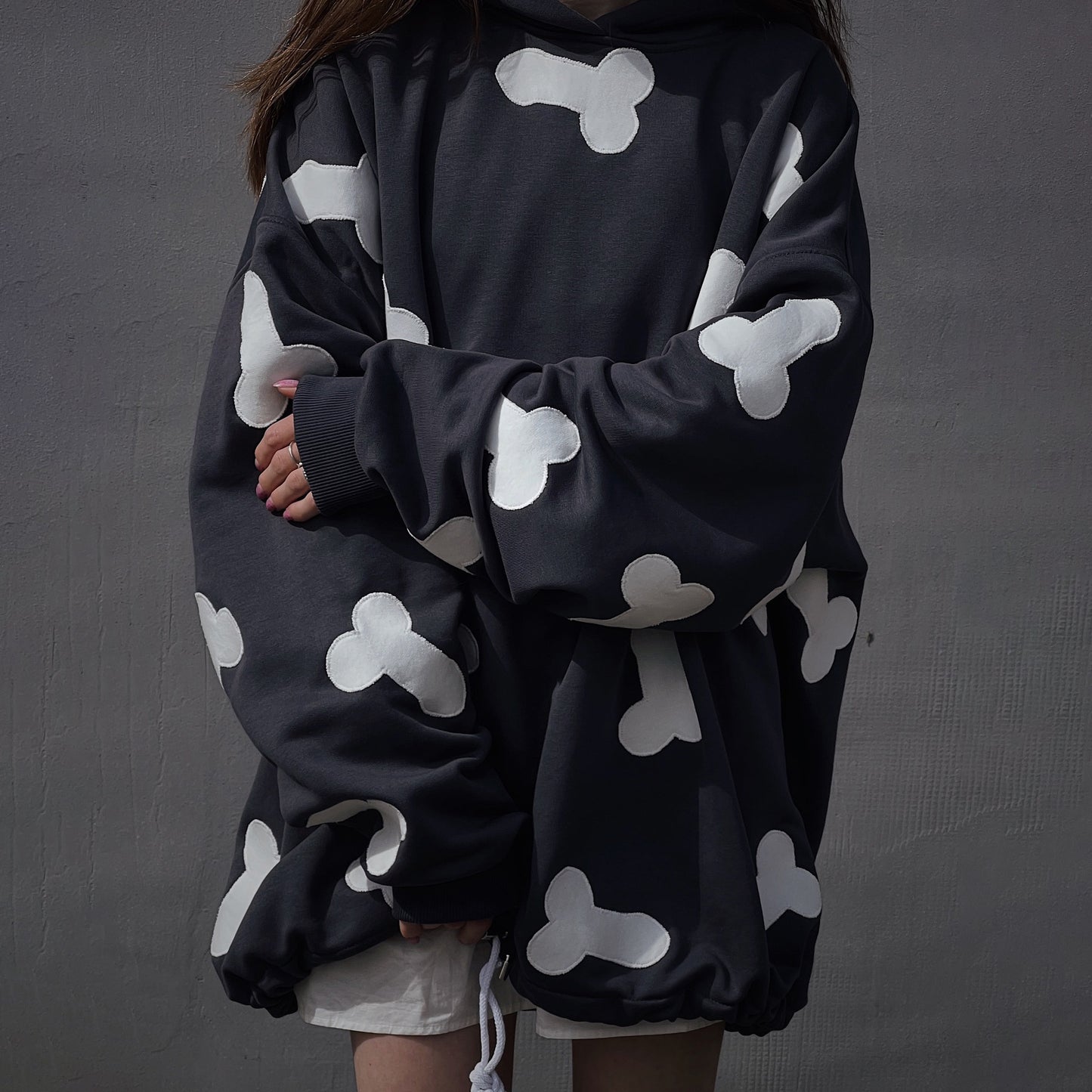 Damen Kapuzenpullover mit kreativem Herzmotiv und lässigem Oversized-Schnitt Fudus