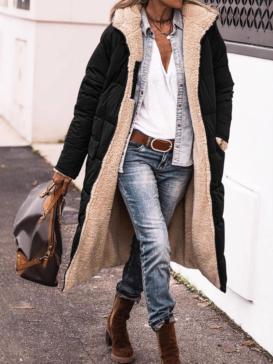 Damen Langer gesteppter Wintermantel mit kuscheligem Innenfutter Fudus