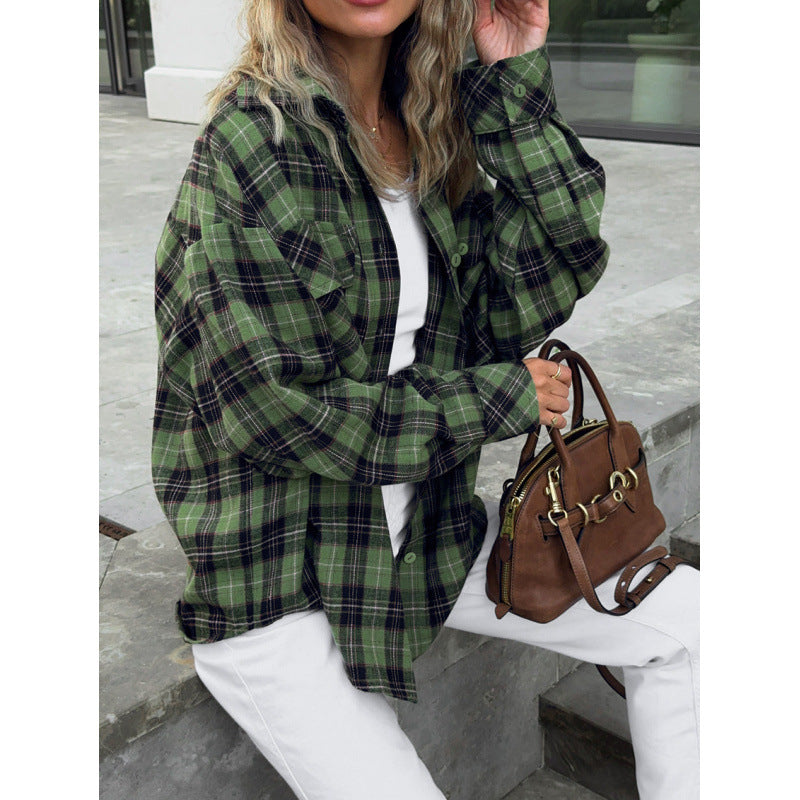 Damen lässige Karobluse mit übergroßem Schnitt Fudus