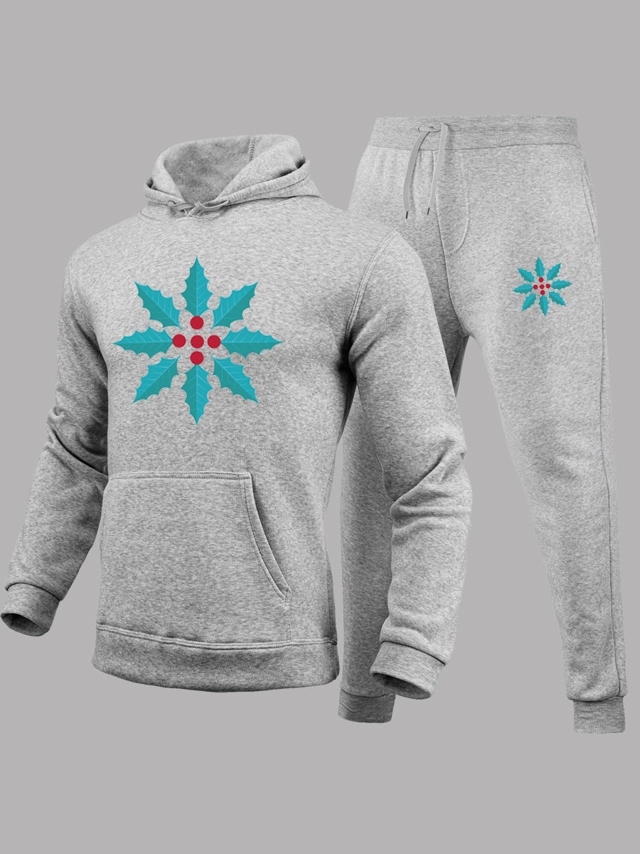 Damen Kapuzenpullover und Jogginghose Set mit winterlichem Blattmotiv Fudus