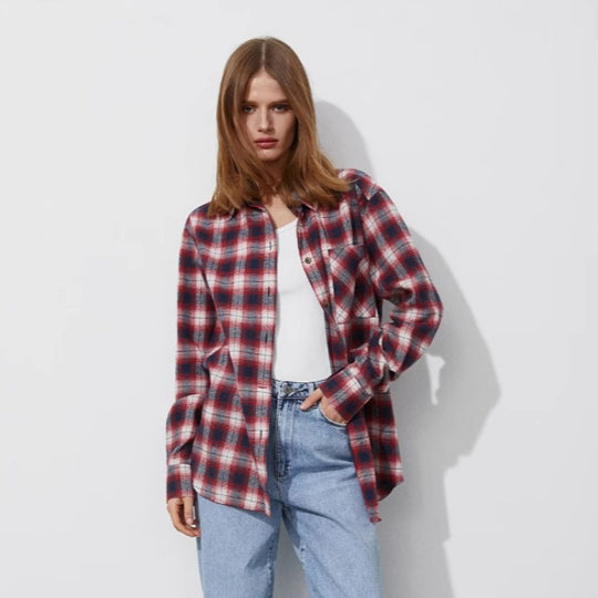 Damen Karierte Baumwollbluse Fudus