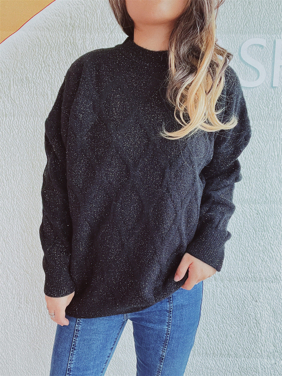 Damen Grobstrickpullover mit elegantem Rautenmuster und voluminösen Ärmeln Fudus