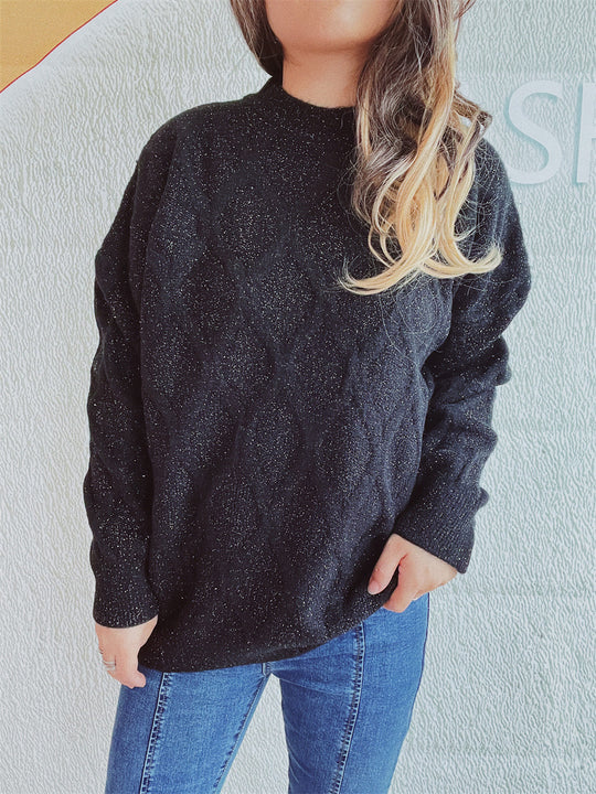 Damen Grobstrickpullover mit elegantem Rautenmuster und voluminösen Ärmeln Fudus