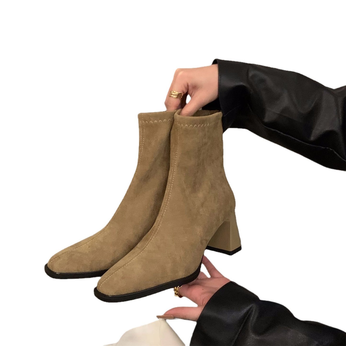 Stiefeletten Damen Wildleder Blockabsatz Stylish