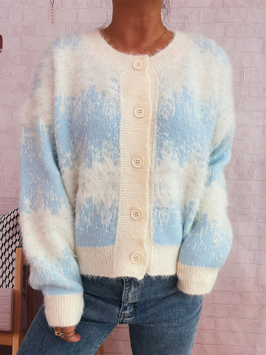 Damen kuschelige Strickjacke mit modischem Knopfdesign und weichem Material Fudus