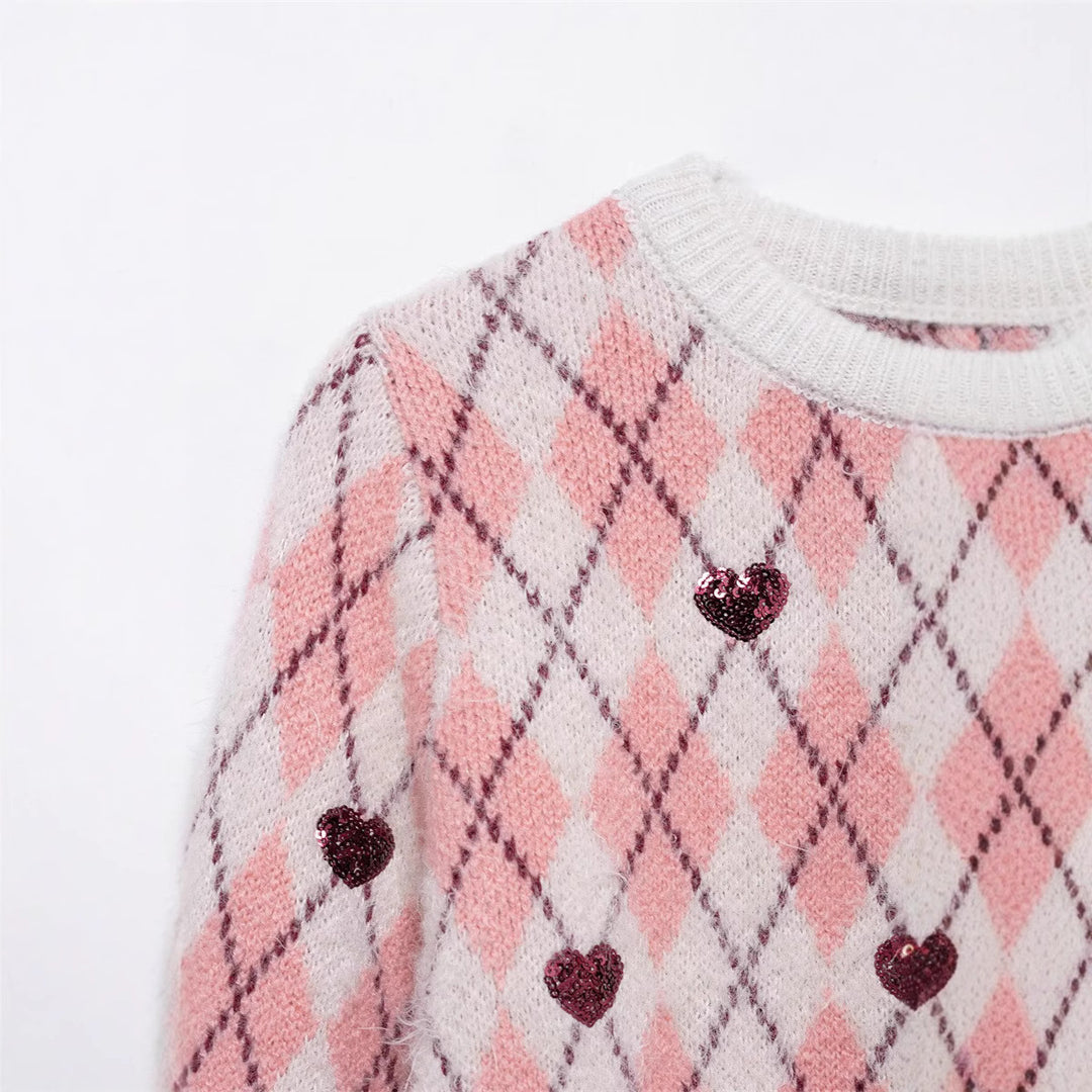 Damen Kuscheliger Pullover mit Herzdesign Fudus