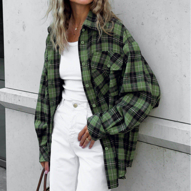 Damen lässige Karobluse mit übergroßem Schnitt Fudus