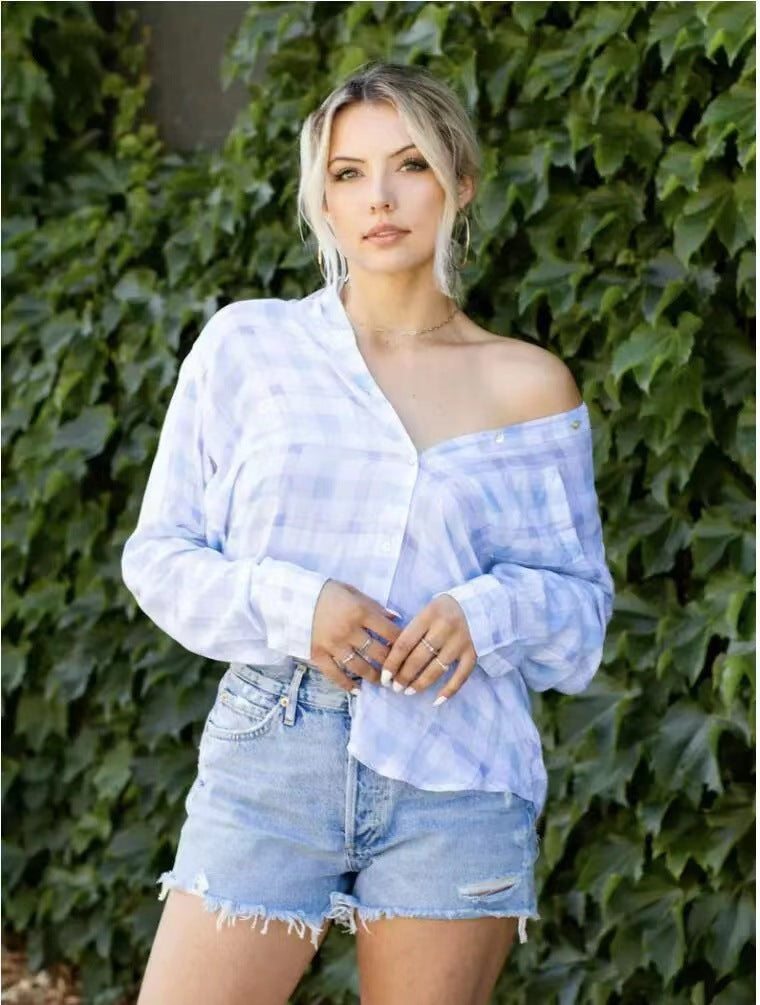 Damen Langärmlige Karo-Bluse Fudus