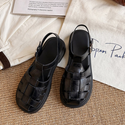 Sandalen Damen Leder Geflochten Slingback Komfort