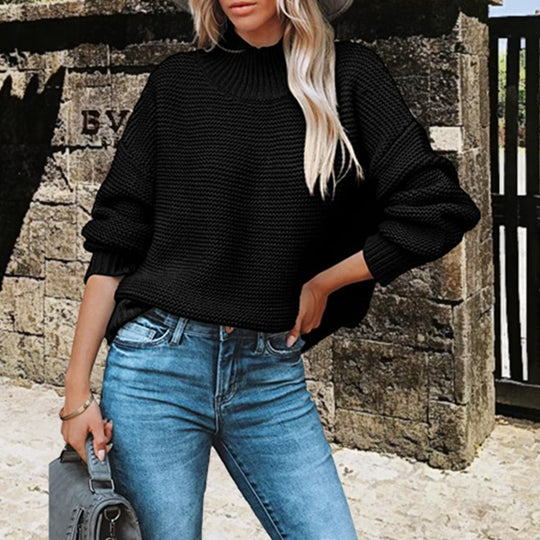 Damen Grobstrickpullover mit hohem Kragen Fudus