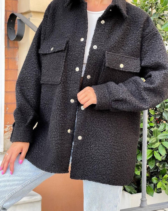 Damen Kuschelige Fleecejacke mit aufgesetzten Taschen und Knopfleiste Fudus