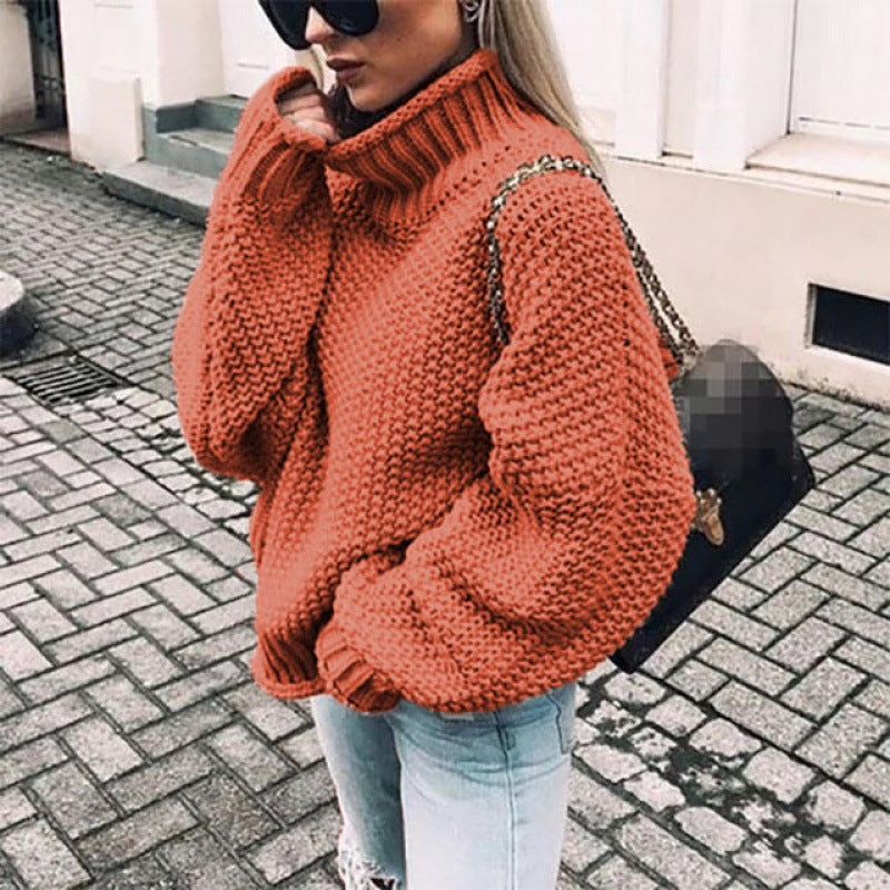Damen Grobstrickpullover mit hohem Kragen und lässigem Schnitt Fudus