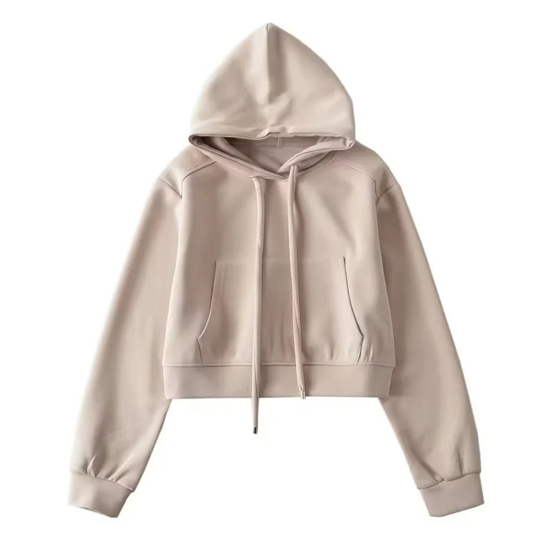 Damen modischer cropped Kapuzenpullover aus sweatshirt Material Fudus