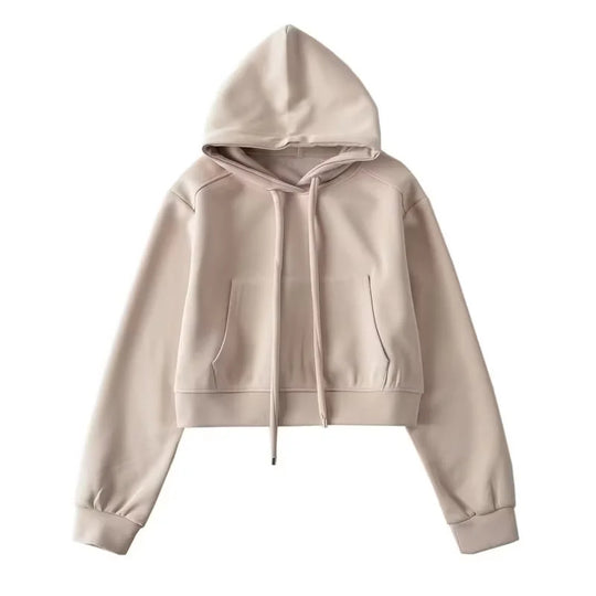 Damen modischer cropped Kapuzenpullover aus sweatshirt Material Fudus