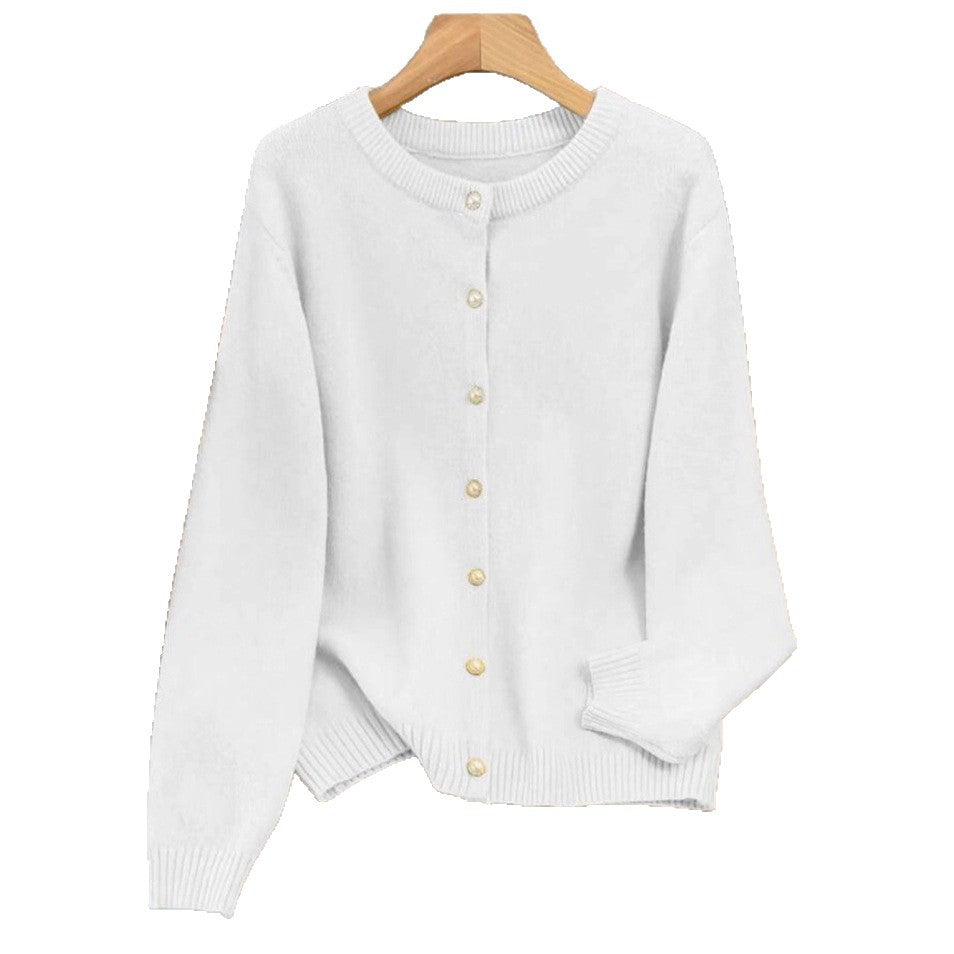 Damen kuschelige Strickjacke mit Perlknöpfen Fudus