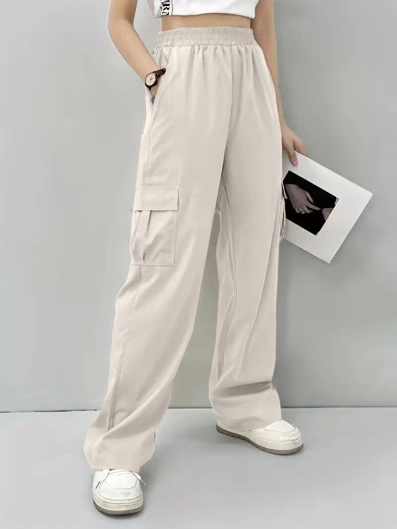 Damen lässige Cargo-Hose mit elastischem Bund und praktischen Taschen Fudus