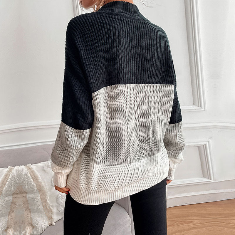 Damen Grobstrick Pullover mit innovativem Farbblockdesign Fudus