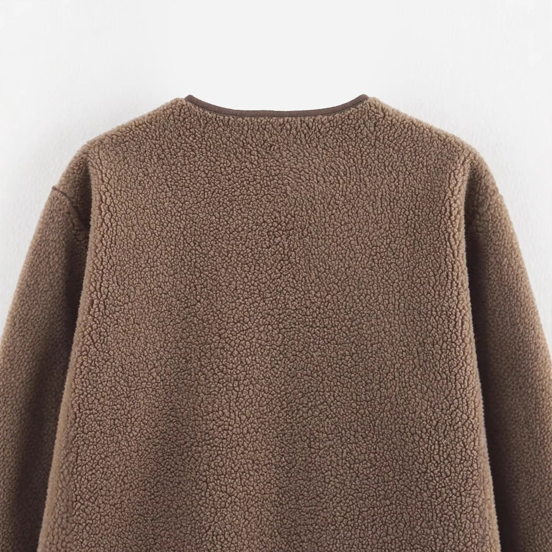 Damen kuschelige Fleecejacke mit großen Taschen Fudus