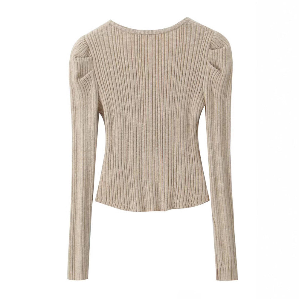 Damen Langarmshirt mit strukturiertem Rippdesign und eleganten Knopfdetails Fudus