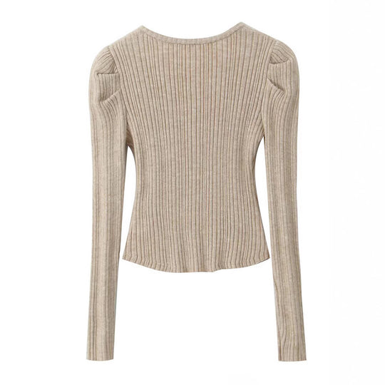 Damen Langarmshirt mit strukturiertem Rippdesign und eleganten Knopfdetails Fudus