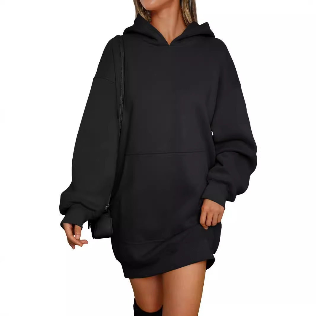 Damen Hoodie-Kleid mit oversize Schnitt und Kängurutasche Fudus