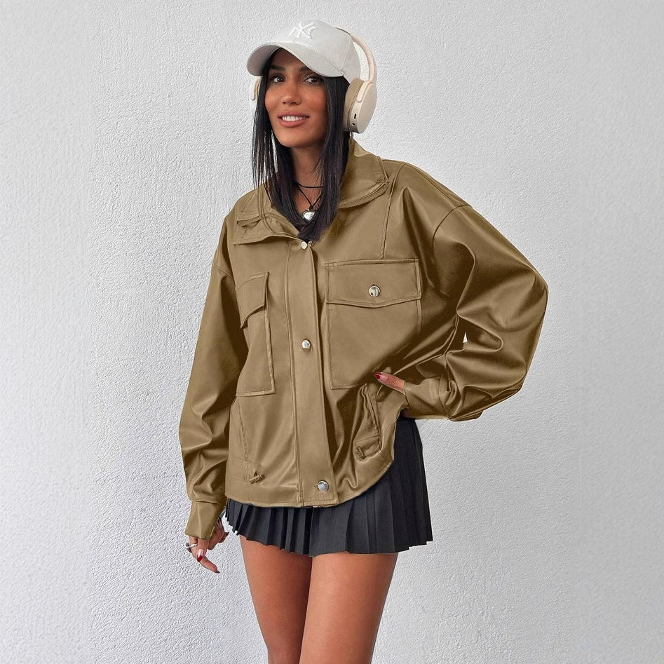Damen lässige Oversized-Jacke mit großen Taschen Fudus