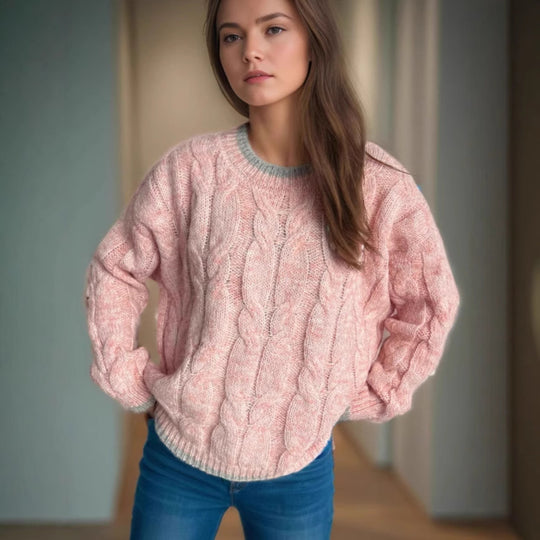 Damen Grobstrickpullover mit einzigartigem Zopfmuster und lässigem Schnitt Fudus