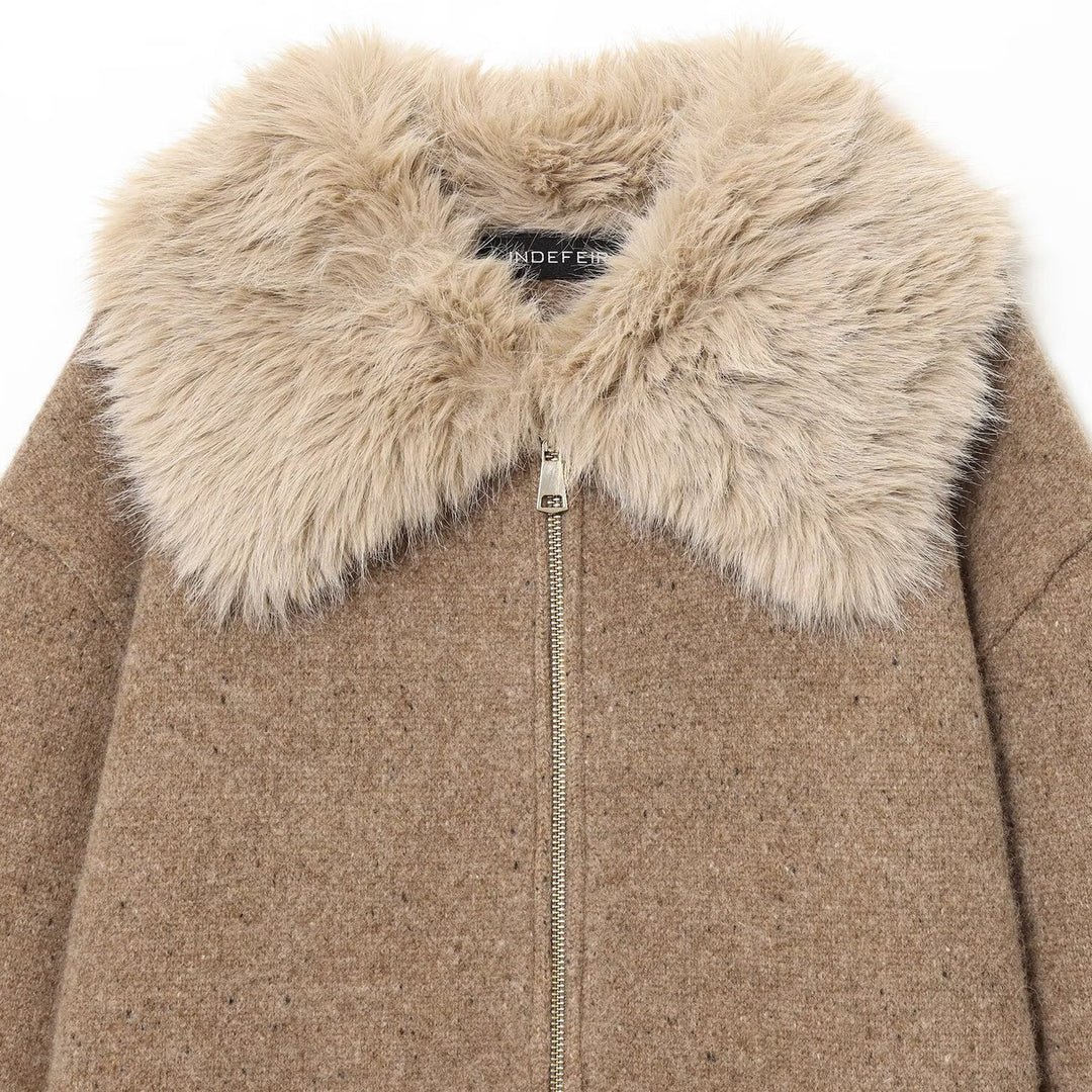 Damen lässige Strickjacke mit elegantem Kunstfellkragen Fudus